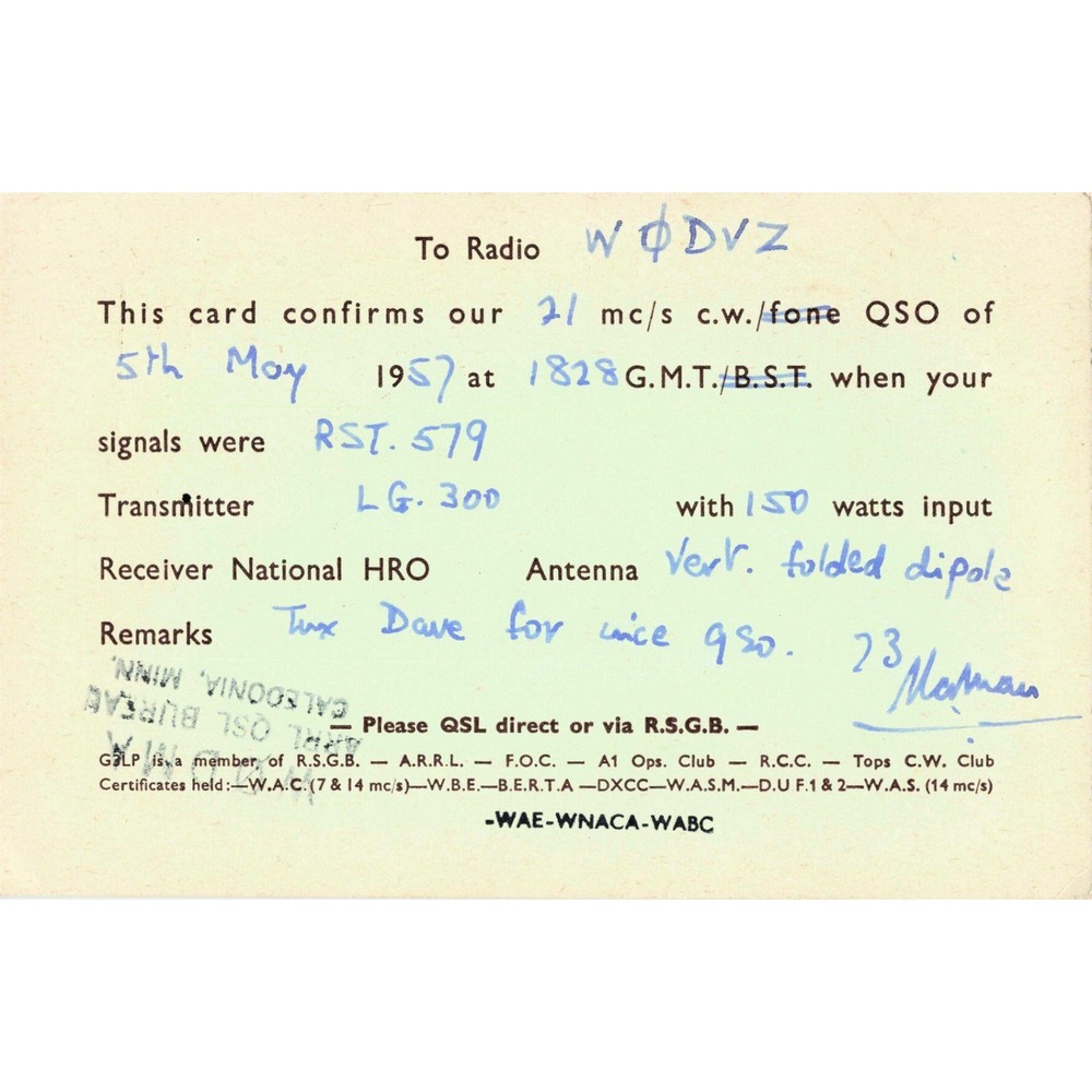 Vtg 1957 QSL Card G3LP Ham Radio 3 Little Pigs Big Bad Wolf England Ephemera - Picture 2 of 2